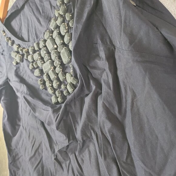 J Crew Womens Navy Jeweled Scoop Neck Tee Top 0 Embellished Cotton Style 21840 - Picture 6 of 11